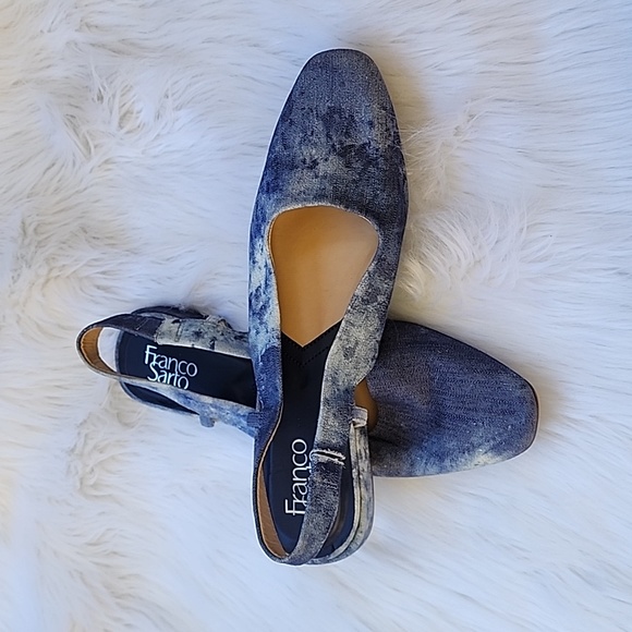 Franco Sarto Blue New Vannie Slingback Pump Square Toe Tie Dye Sandals - Picture 2 of 4
